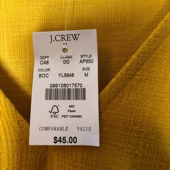 NWT J.Crew Textured V-neck three-quarter-sleeve tee Mustard Cotton Blend Size: M - Picture 5 of 9